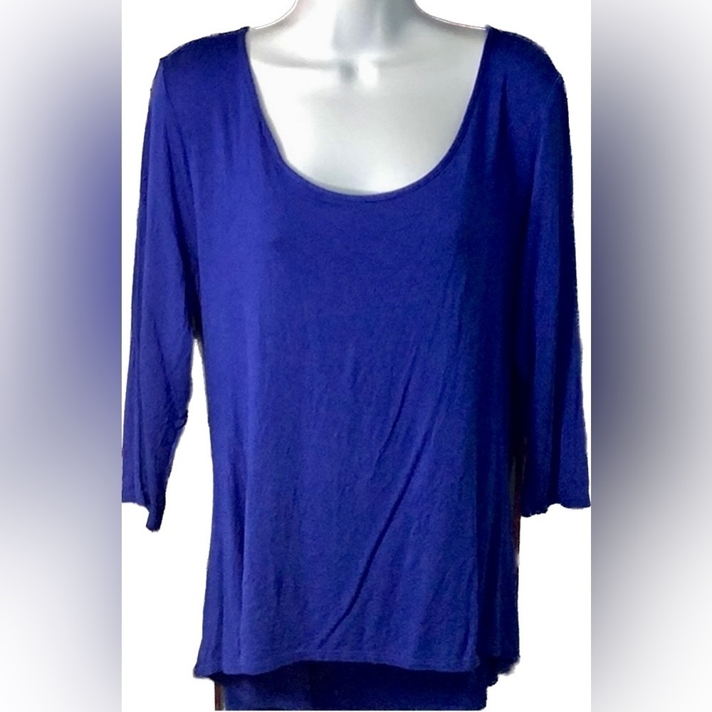 NWOT XL Rayon Top Lovely Stretchy Royal Blue Blouse Scoop Neck 3 Quarter Sleeve